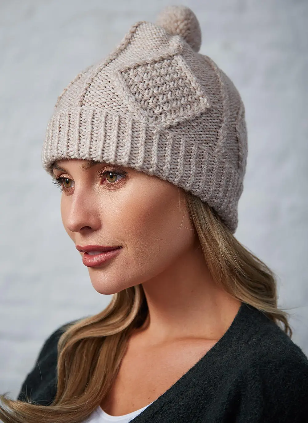 Unisex Hand-Knit Aran Pom Pom Beanie